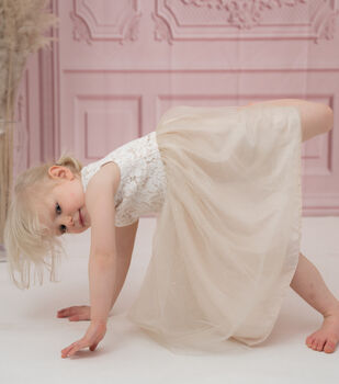 Champagne Soft Lace And Tulle Flower Girl Dress, 3 of 4