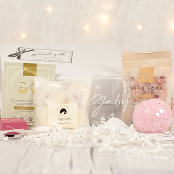 Personalised Stemless Glass Relaxing Pink Treat Gift Box Hamper, 3 of 10