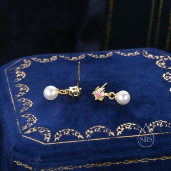 Sterling Silver Aurora Ab Crystal With Dangling Pearl Earrings, 5 of 12