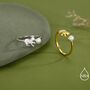 Sterling Silver Cat Playing With Ball Ring With Natural Button Shaped Pearls, thumbnail 4 of 12