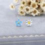 Sterling Silver Mismatched Enamel Daisy And Forget Me Not Flower Stud Earrings, thumbnail 5 of 12