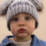 Personalised Grey Double Pom Pom Winter Hat And Booties, thumbnail 5 of 9