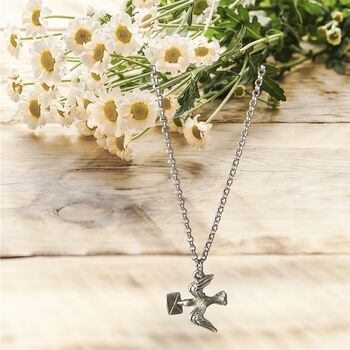 Silver Flying Bird Envelope Charm Necklace, 6 of 6