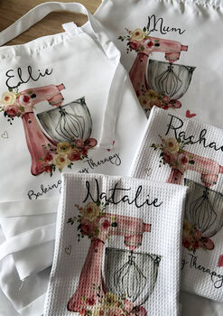 Personalised Apron, Watercolor Pink Baking Gift, 2 of 9