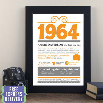Personalised 60th Birthday Gift Print Life In 1964, 10 of 10