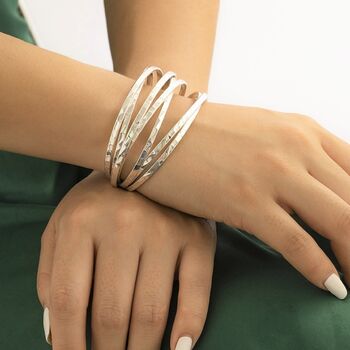 Silver Plated Hammered Multi Band Russian Cuff Bangle, 7 of 9