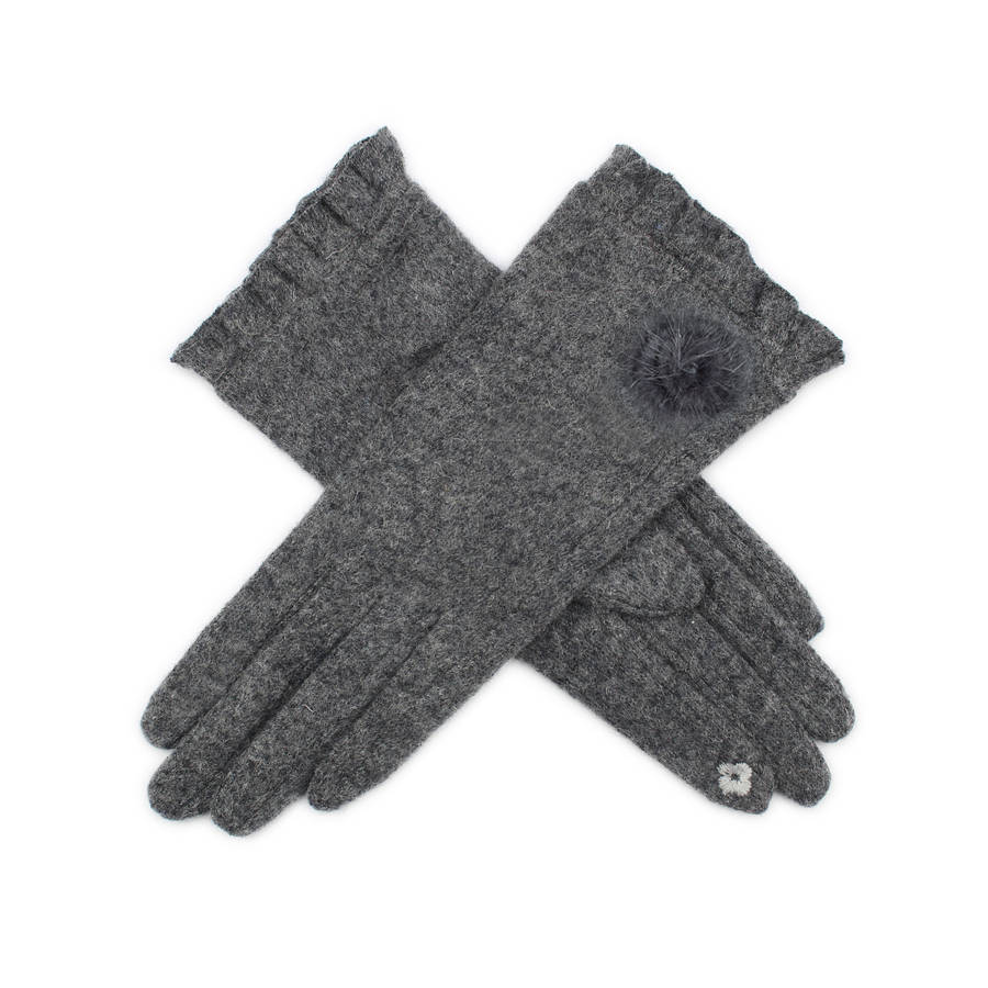 Merino Wool Touch Screen Gloves With Frill Cuff By Studio Hop