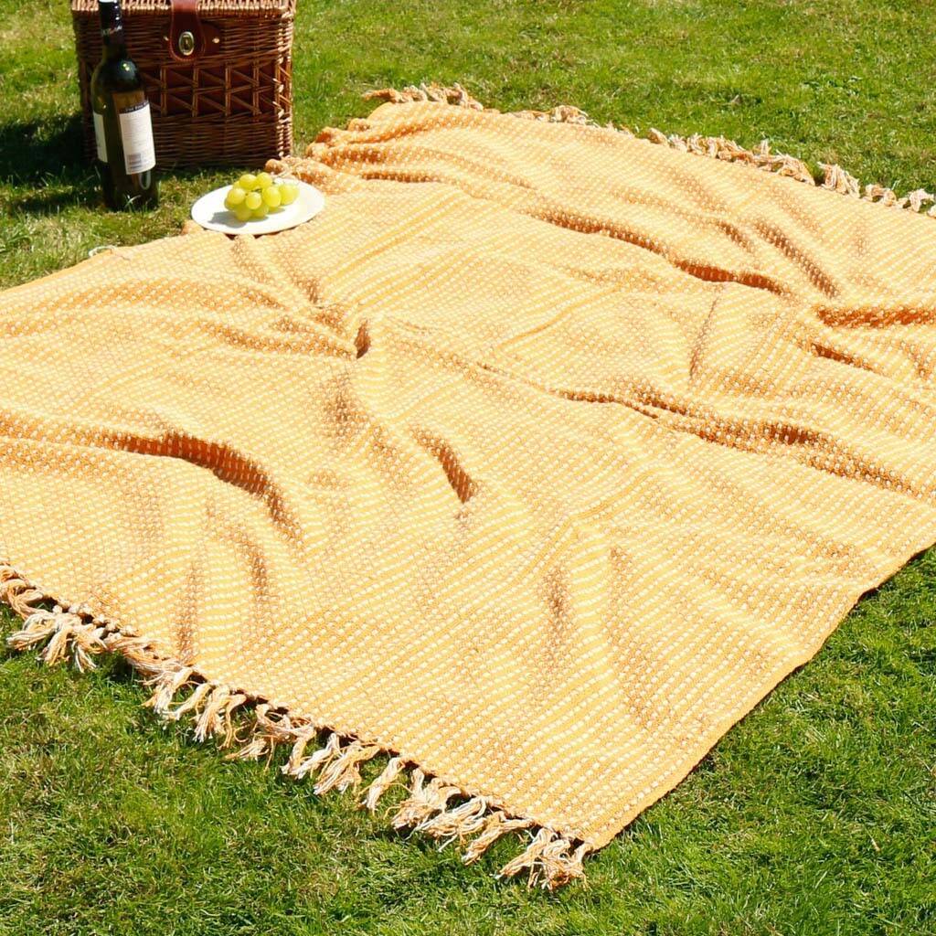 Ochre Yellow Picnic Blanket With Tassels By Dibor