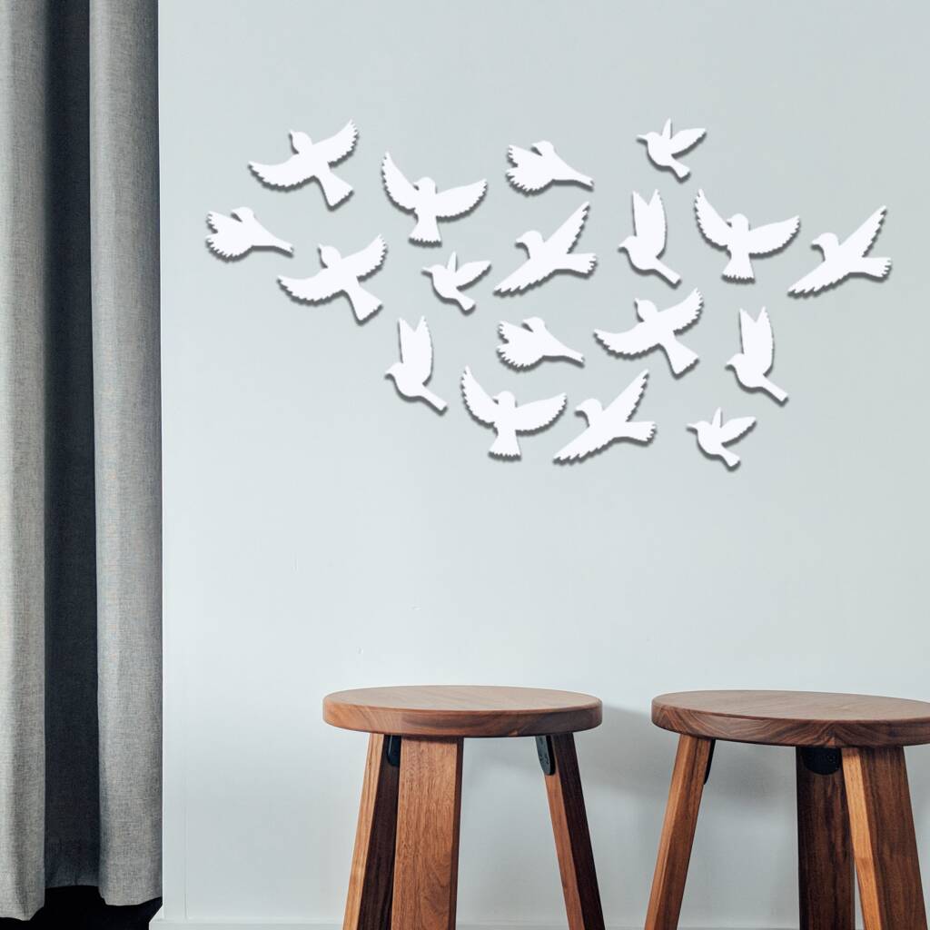 Wooden Flying Birds Wall Art, Flock Of Birds Wall Decor By Duke Craft