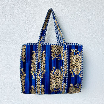 Royal Blue Stripe Cotton Beach Tote, 2 of 4