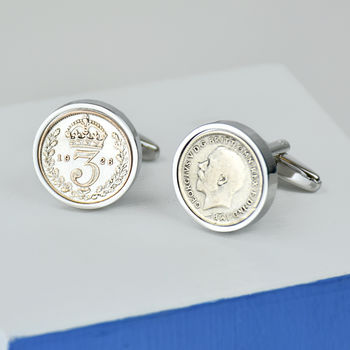 Threepence Year Coin Cufflinks 1915 To 1944, 2 of 8