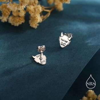 Sterling Silver Japanese Demon Oni Stud Earrings, 5 of 11