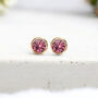 Yellow Gold Plated October Pink Tourmaline Birthstone Stud Earrings, thumbnail 3 of 9