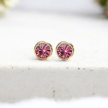 Yellow Gold Plated October Pink Tourmaline Birthstone Stud Earrings, 3 of 9