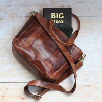 Leather Crossbody Handbag, Distressed Brown, 4 of 6