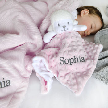 Personalised Pink Sherpa Blanket And Lamb Comforter Set, 5 of 8