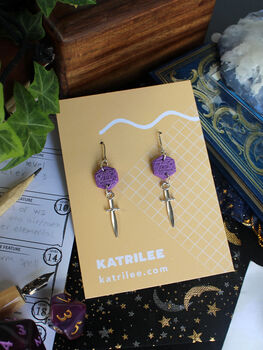 D20 Dice And Sword Surgical Steel Earrings, 6 of 7