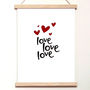 'Love Love Love' Hearts A4 Letterpress Art Print, thumbnail 2 of 3