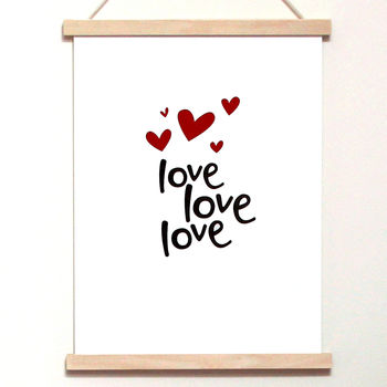 'Love Love Love' Hearts A4 Letterpress Art Print, 2 of 3