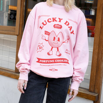 Lucky Day Fortune Cookies Unisex Pink Sweatshirt, 2 of 4