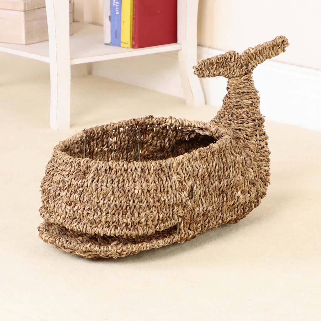 Nautical Whale Woven Seagrass Storage Basket By Dibor