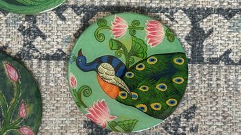 Set Of Four Coasters, Handpainted Peacocks, 4 of 11
