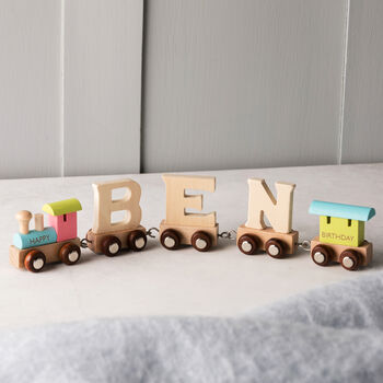 Engraved New Baby Wooden Name Train Set, 5 of 12