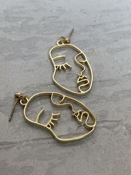 Gold Abstract Women's Face Earrings, 4 of 4