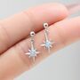 Tiny Blue Opal Aurora Star Dangle Stud Earrings In Sterling Silver, thumbnail 1 of 10