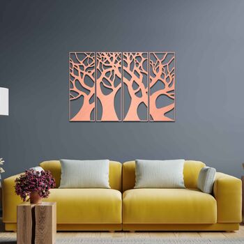 Modern Four Panel Wooden Tree Wall Art Home Room Decor, 4 of 9