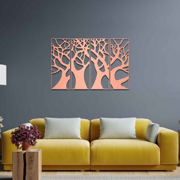 Modern Four Panel Wooden Tree Wall Art Home Room Decor, 5 of 10