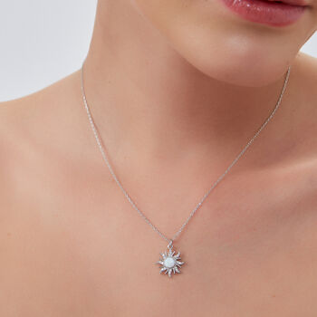 White Opal Sun And Sunburst Necklace In Sterling Silver, 4 of 7
