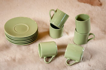 Set Of Six Porcelain Espresso Cup And Saucer Green, 3 of 9
