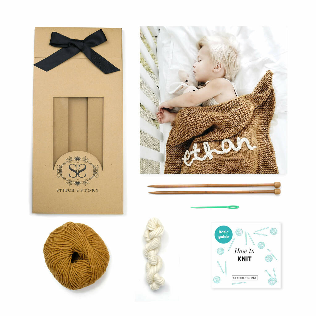 Knit Your Own Personalised Baby Blanket In Tan By Stitch & Story