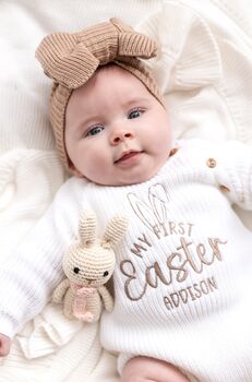 My First Easter Embroidered Personalised Ears Baby Romper Three Colours Available, 3 of 12