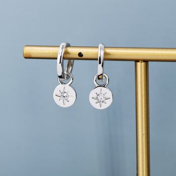 Starburst Disk Charm Huggie Hoop Earrings, 2 of 11