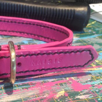 Personalised Leather Dog Collar With Stitching, 3 of 12