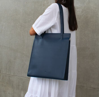 Navy Blue Adjustable Handcrafted Leather Tote Bag, 2 of 12