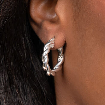 Sterling Silver Chunky Rope Twist Hoop Earrings, 2 of 5