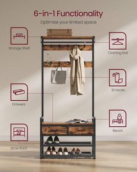 Hall Tree With Bench, Coat Rack And Shoe Storage, 5 of 7