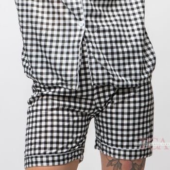 Black White Checkered Soft Cotton Short Pyjama Suit, 3 of 6