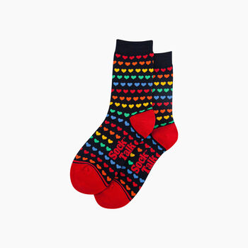 Rainbow Love Hearts Bamboo Socks In Navy, 3 of 4