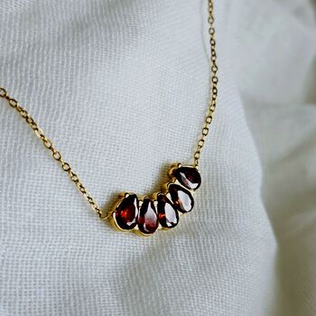 Pomegranate Inspired Adjustable Bracelet In 18k Gold Stainless Steel With Red Cubic Zirconia, 5 of 7
