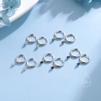 Extra Tiny Sapphire Blue Droplet Cz Hoop Earrings, 9 of 12