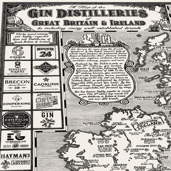 Gin Map Of Britain And Ireland Hand Drawn Art Print, 8 of 12