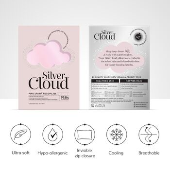 Silver Cloud Pink Satin Pillowcase With Silver Ions, 2 of 4
