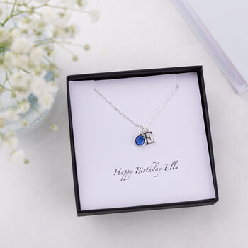 Silver Swarovski Birthstone And Initial Necklace, 7 of 11