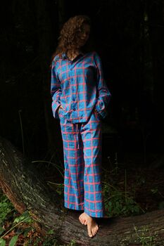 Organic Cotton Can Vibe Blue Tartan Unisex Pyjama, 4 of 9