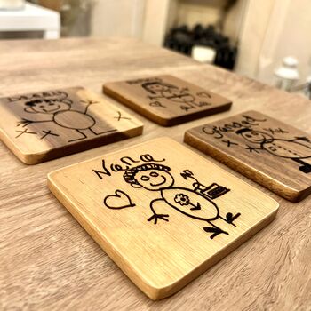 Engraved Coasters With Child's Drawing, 4 of 10