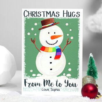 Personalised Snowman Hugs Christmas Card, 4 of 6